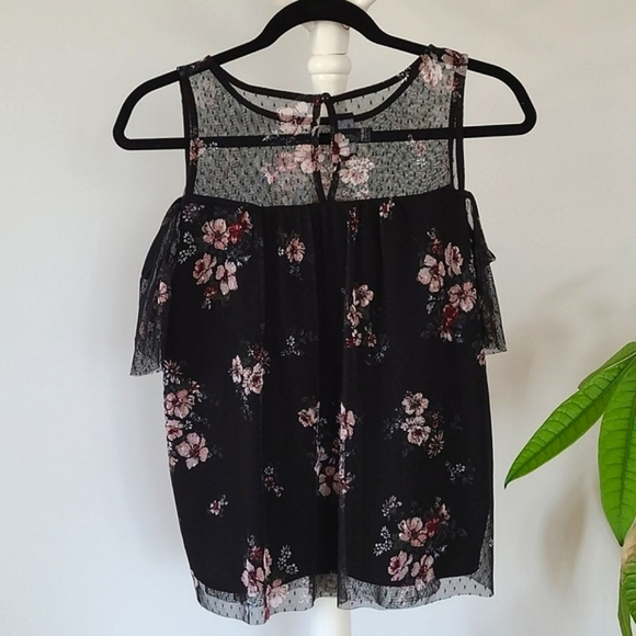 IZ BYER Floral Mesh Off the Shoulder Top - Picture 4 of 13